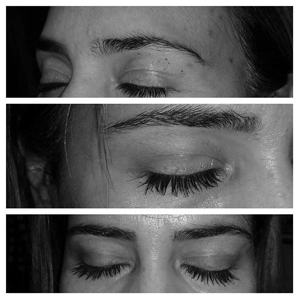 O antes e o depois da sobrancelha de Célia. Ela fez micropigmentação com Ruth Duarte, do Majestic Botafogo